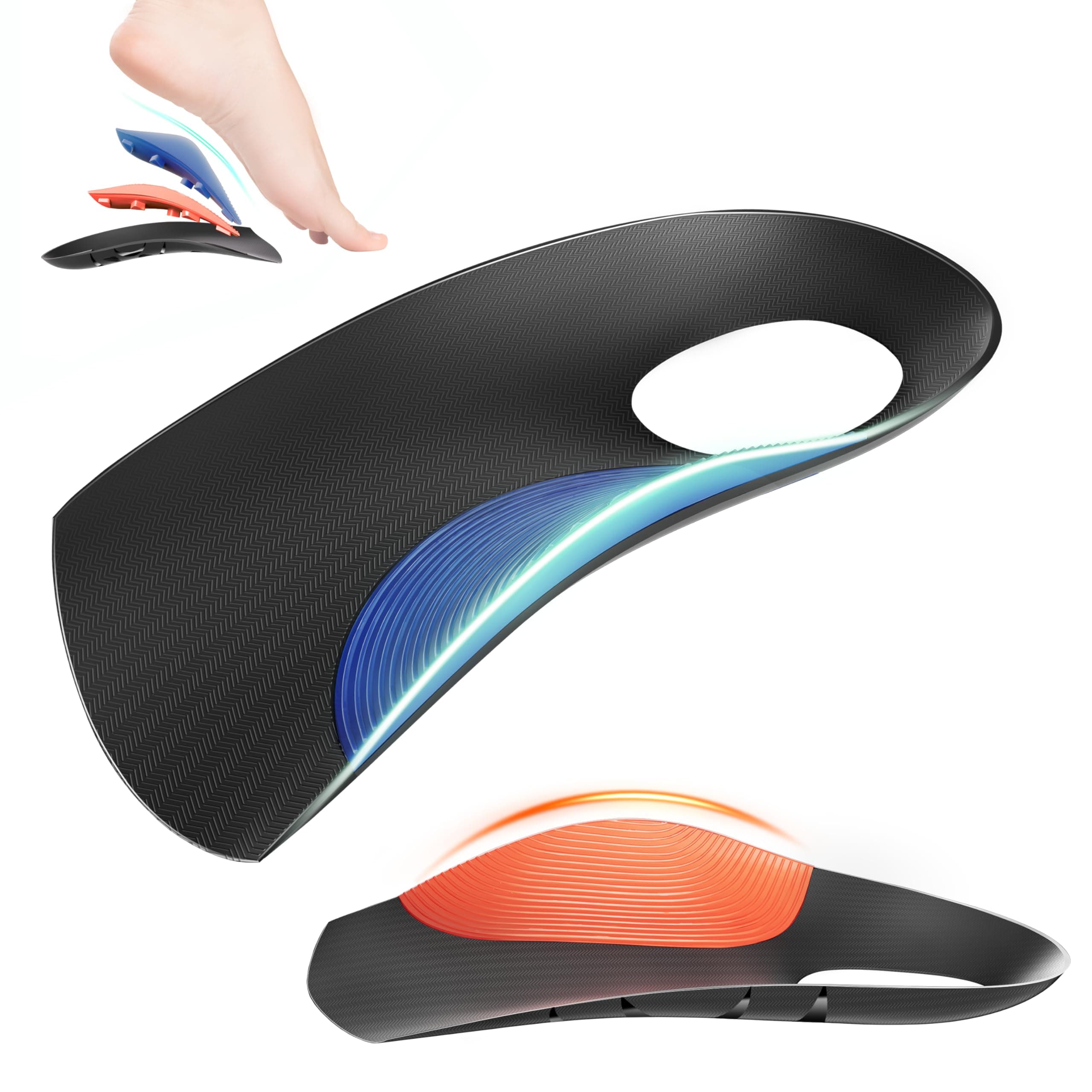 3/4 Removable High Arch Support Shoe Inserts, Orthopedic Insoles for Plantar Fasciitis Relief, Standing All Day Pain Relief, Knee Pain, Over-Pronation, Shoe Insoles for Men & Women - L(Men8-9.5)
