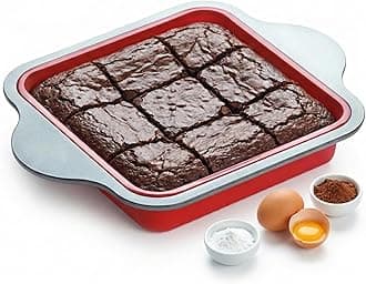 Boxiki Kitchen Non-Stick Silicone 8x8 Square Cake and Brownie Pan with Easy Grip Steel Frame Handles - Easy to Release, Oven & Dishwasher Safe