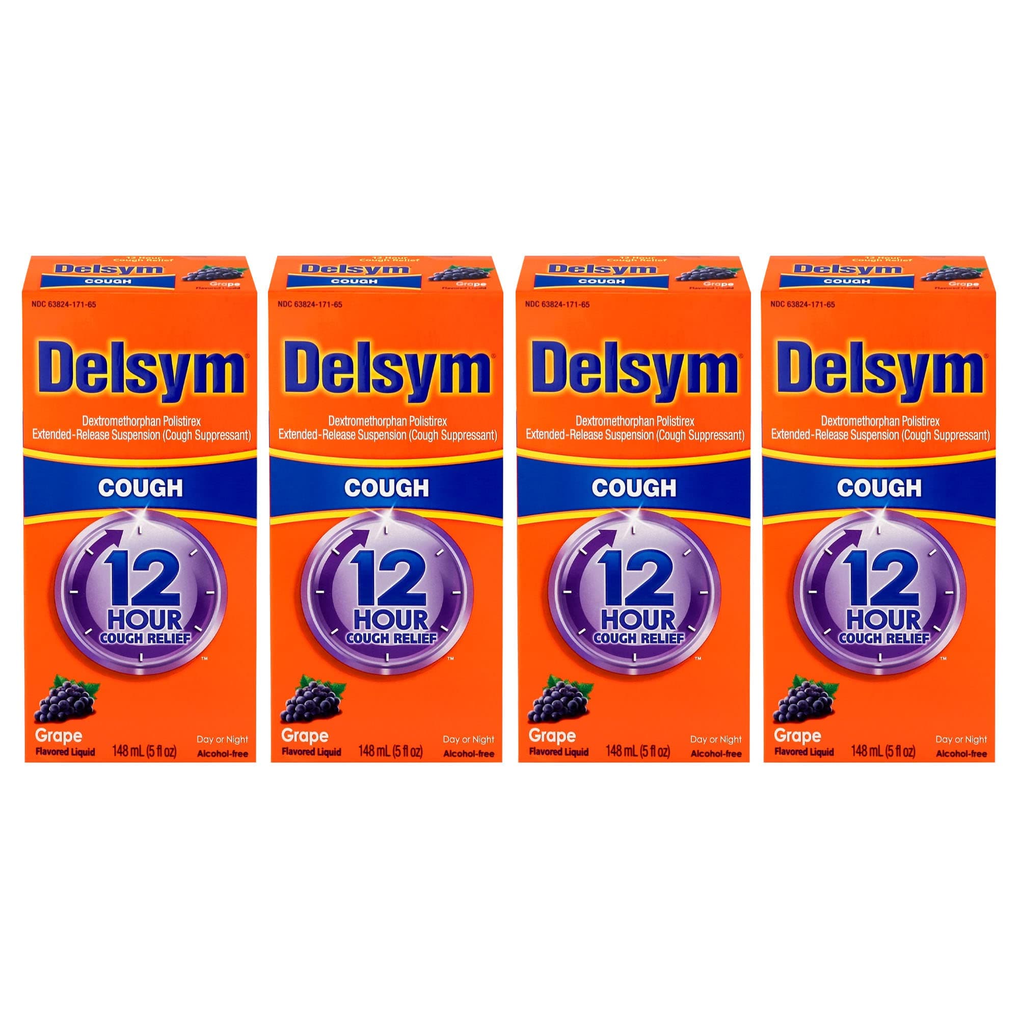 Delsym 12 Hour Cough Suppressant, Grape, 5 Fl Oz (Pack of 4)