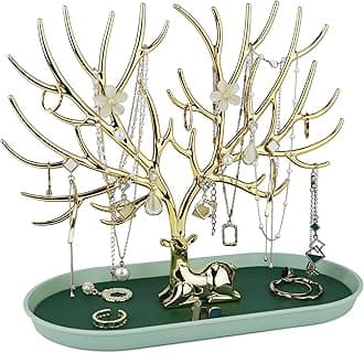 MORE&LESS Antlers Jewelry Display Stand,Gold Deer Hanging Organizer for Ring Earrings Necklace Bracelet