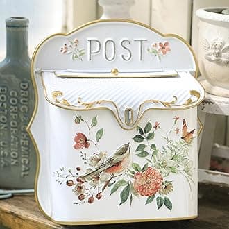 BIG FORTUNE Wall Mount Mailbox for House Outside Vintage Metal Door Mailbox Antique Style Nostalgic Charm Home Decor Garden Vintage English Cottage Decor Flower Patter