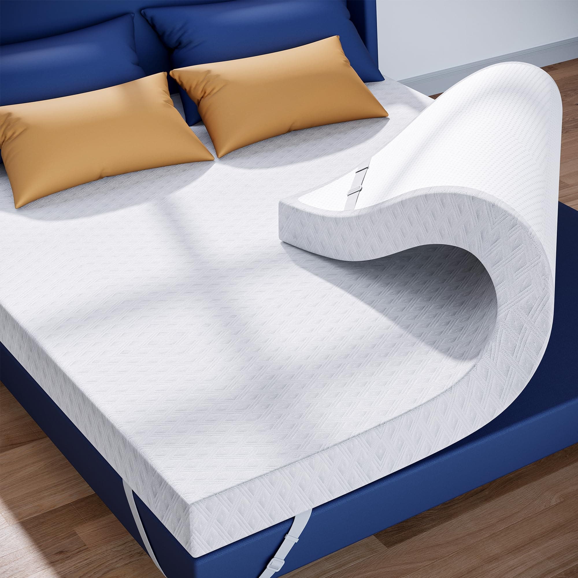 RISAR Memory Foam Mattress Topper King Size Mattress pad 3’’ Inch High Density Mattress Cooling Gel Thick Topper for Back Pain Relief Best Soft Bed with Cover Top Mattress (76x80 Inch)