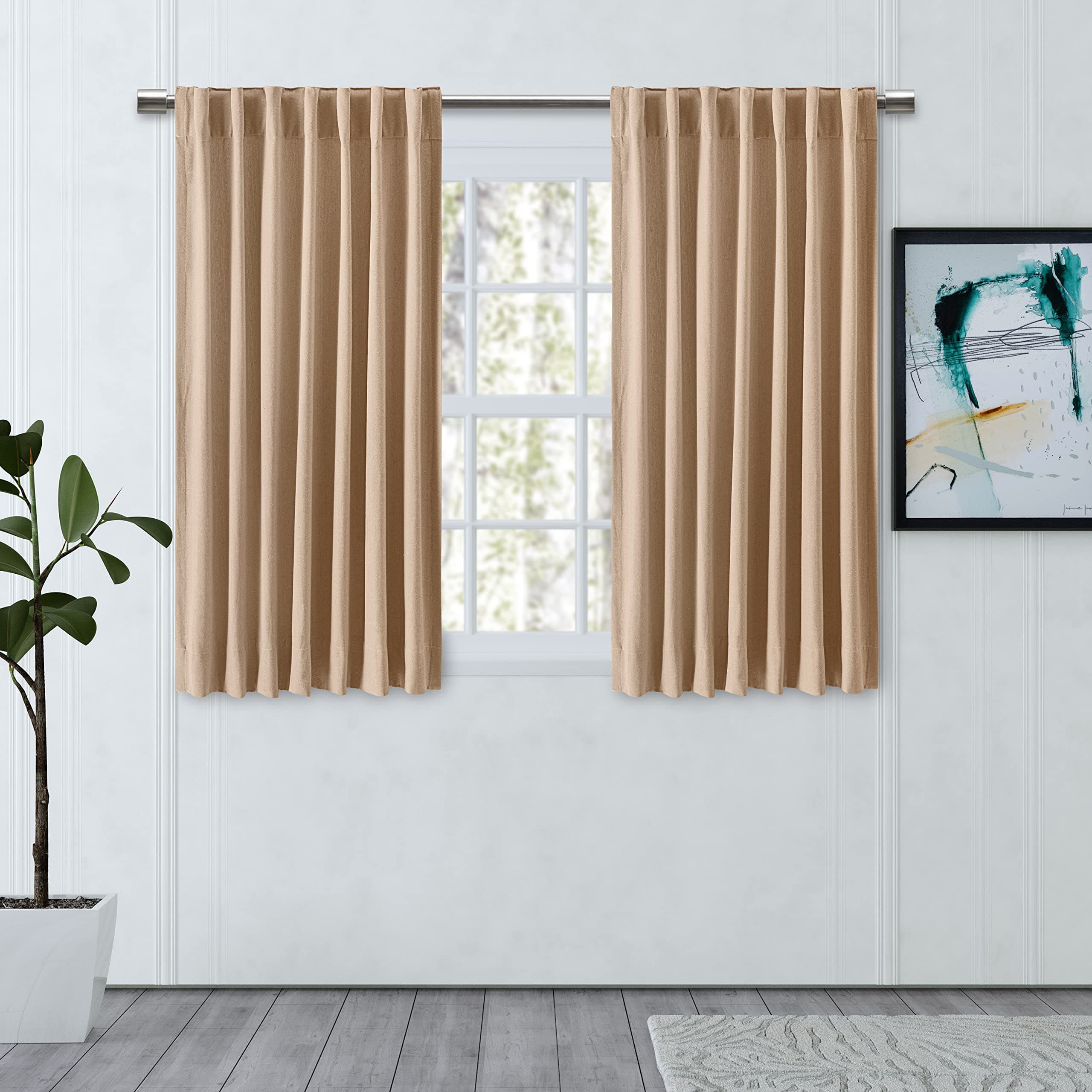 Ricardo | Chevron Double Lined Rod Pocket w/ Back Tab Short Panel | 48" W x 54" L | Natural | Single Panel | Blackout, Room Darkening, Curtain for Livingroom & Bedroom Windows | Subtle Chevron Design