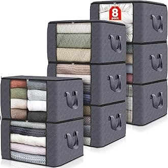Fab totes 8-Pack Foldable Zipper Closure Clothes & Blanket Storage Bags, Sturdy, See-through, Grey