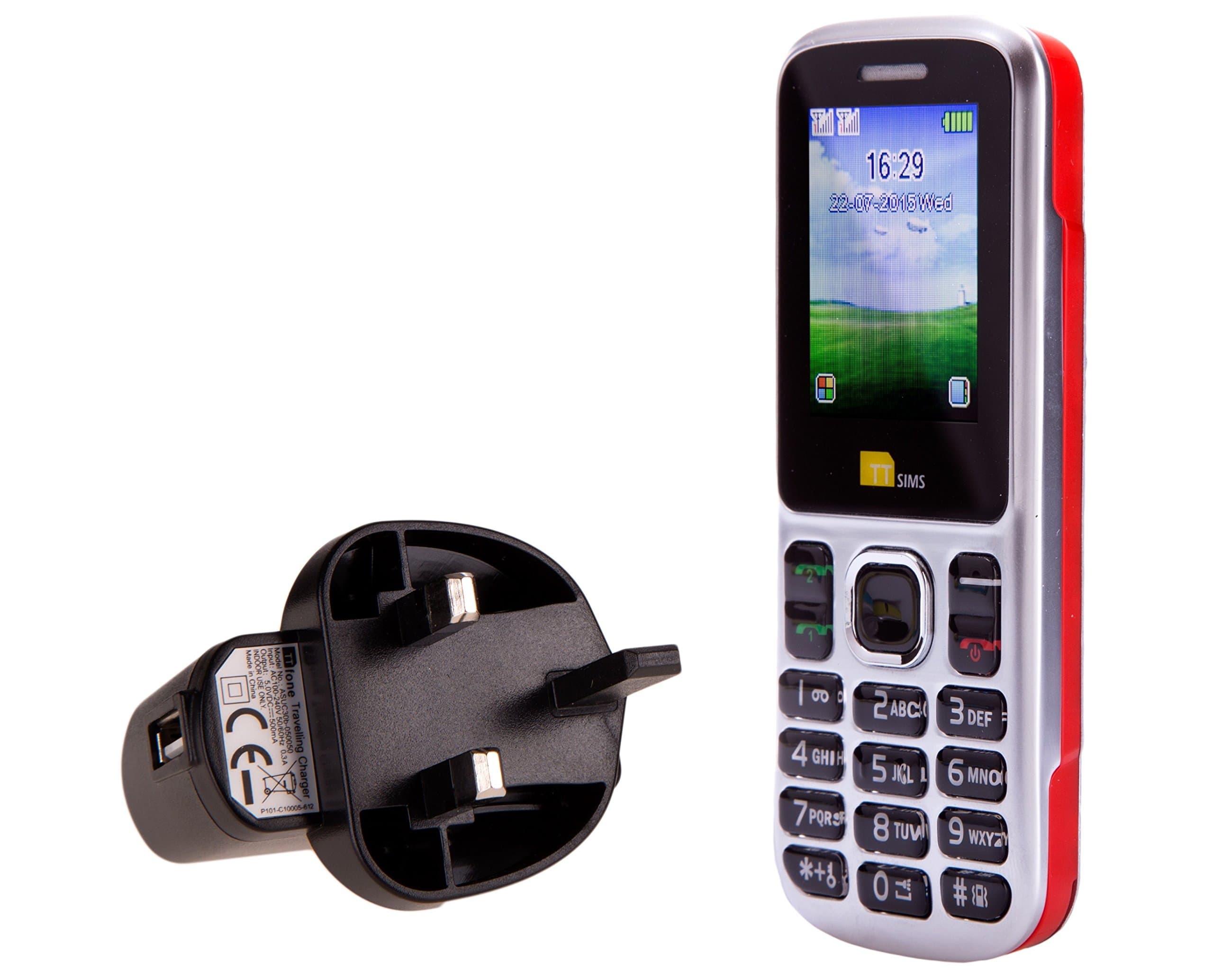 TTsims - Dual Sim TT130 Mobile Phone - Camera - Bluetooth - Cheapest Twin 2 Sim Phone (with Mains Charger, Red)