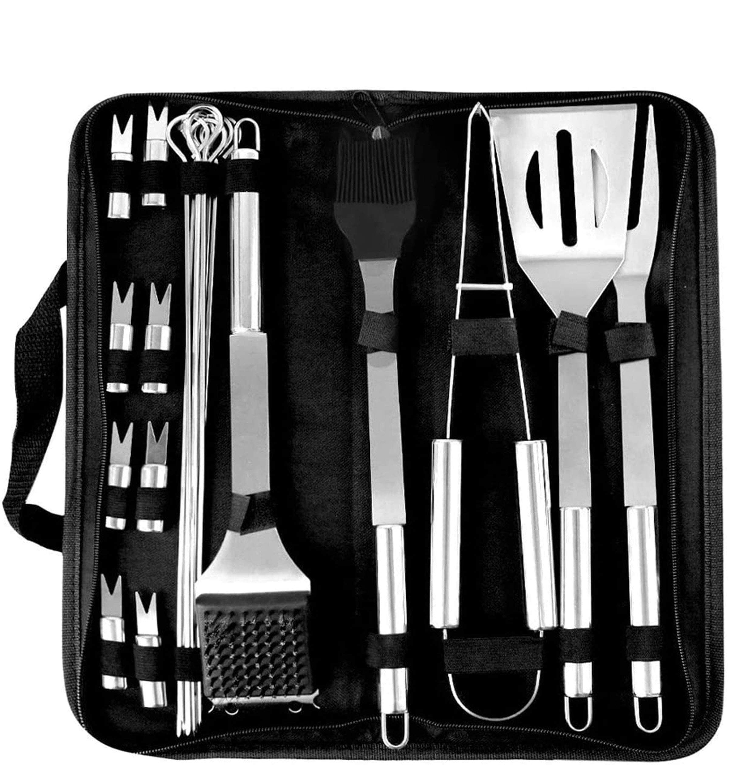 20pc Heavy Duty BBQ Grill Tool Set in Case - The Very Best Grill Gift on Birthday Wedding - Professional BBQ Accessories Set for Outdoor Cooking Camping Grilling Smoking