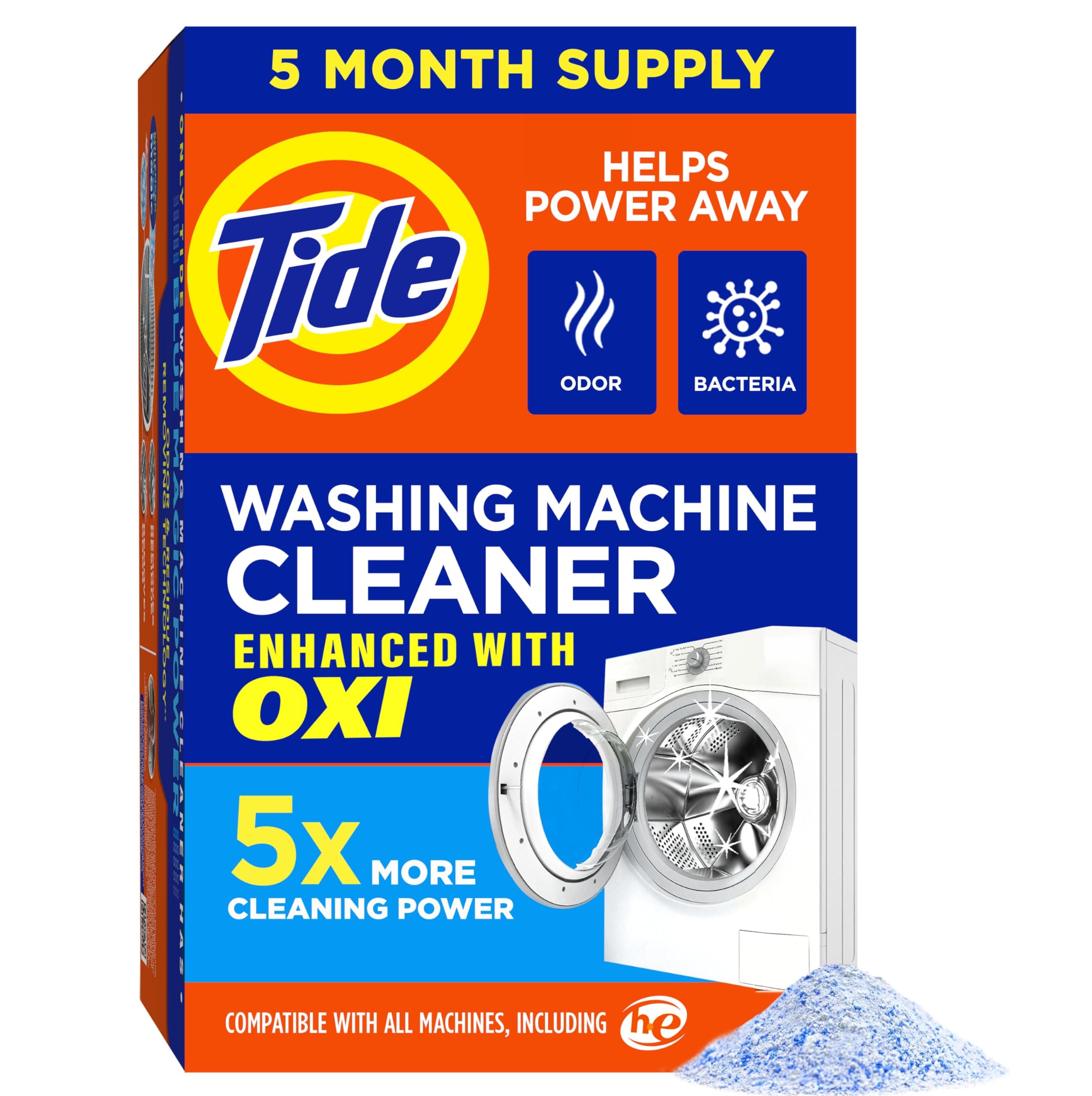 Tide Washing Machine Cleaner by for Front and Top Loader Washer Machines,(2.6oz each) (Pack of 5) (Packaging May Vary)