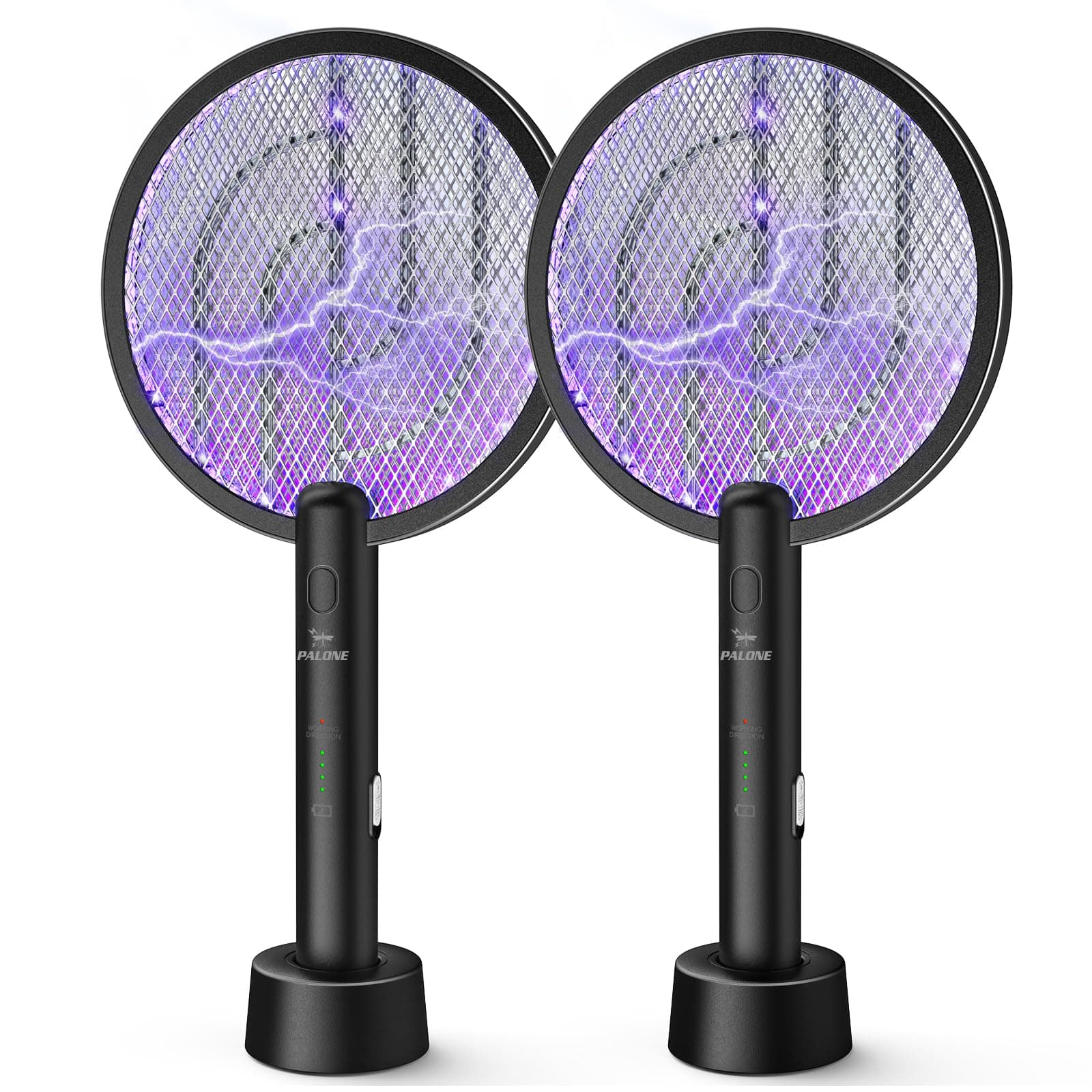 – PALONE Electric Fly Swatter 4000V Bug Zapper Racket 2 in 1 Fly Killer with 1200mAh Battery Rechargeable Mosquito Killer Lamp with 3 Layers Safety Mesh for Indoor and Outdoor (Black*2)
