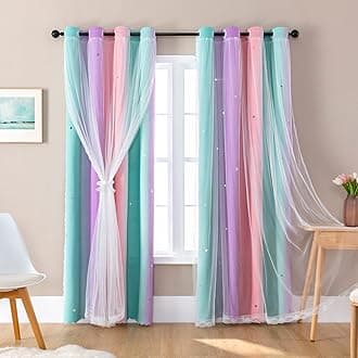 XiDi Curtains for Bedroom Decor, Rainbow Pink Purple Green 42/90/1