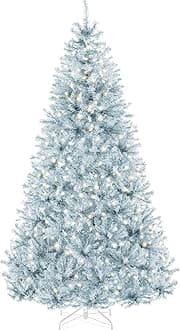 Best Choice Products 6ft Pre-Lit Ice Blue Christmas Tree, Full Artificial Holiday Decoration w/ 947 Branch Tips, 250 Lights, Foldable Base