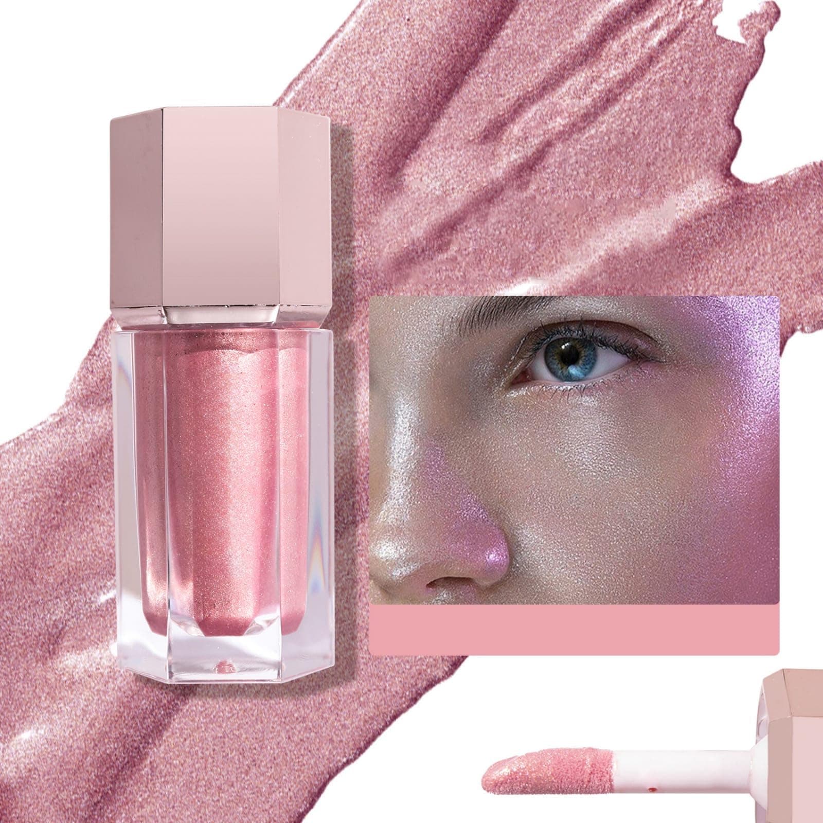 Liquid Highlighter Makeup Long Lasting Shimmer, Liquid Luminizer Brightening Moisturizing Waterproof, Smooth Highlighter Stick Easy to Apply with Cushion Applicator Natural Glow For Face Body (4#)