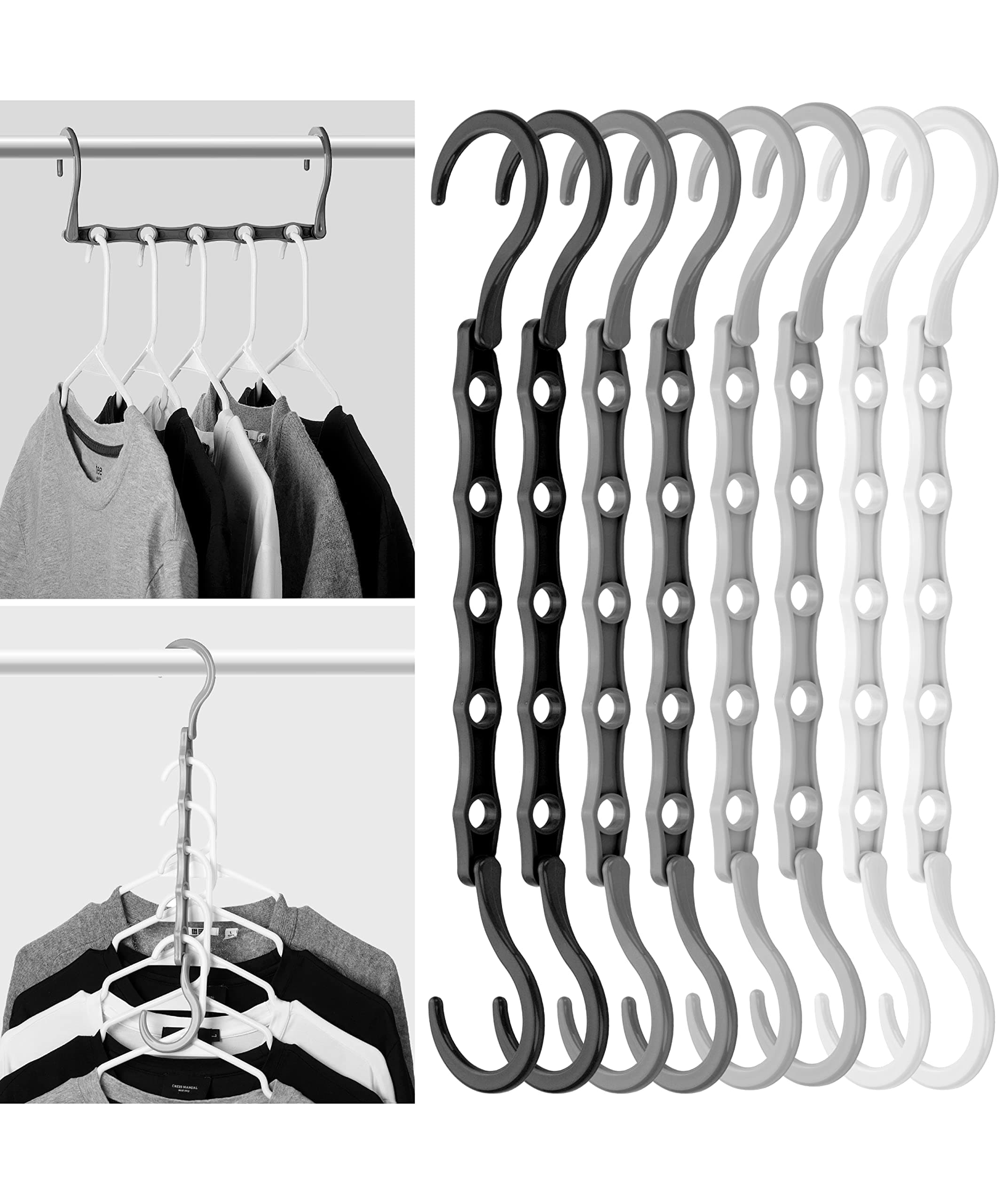 Mr. Pen Space Saving Hangers - 8 Pack Mixed Color Space Saver Shirt Hangers, Black, Gray, White