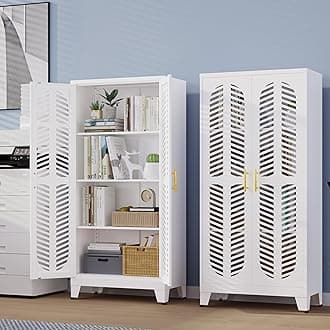 Metal Pantry Storage Cabinet,Fishbone Hollow Out Texture Storage Cabinets with Adjustable Feet and Shelves, Cupboard Pantries Cabinet for Kitchen, Living Room, Laundry Room and Dinning Room 61.02”H