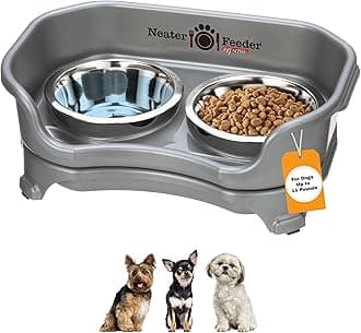 Neater Feeder Express Mess Proof Dog Bowls Elevated for Small Breeds Under 15 Lb, Made in USA, No Spill Raised Dog Food Bowl Stand, Stainless Steel Food and Water Bowl Set, Feeding Station, Grey