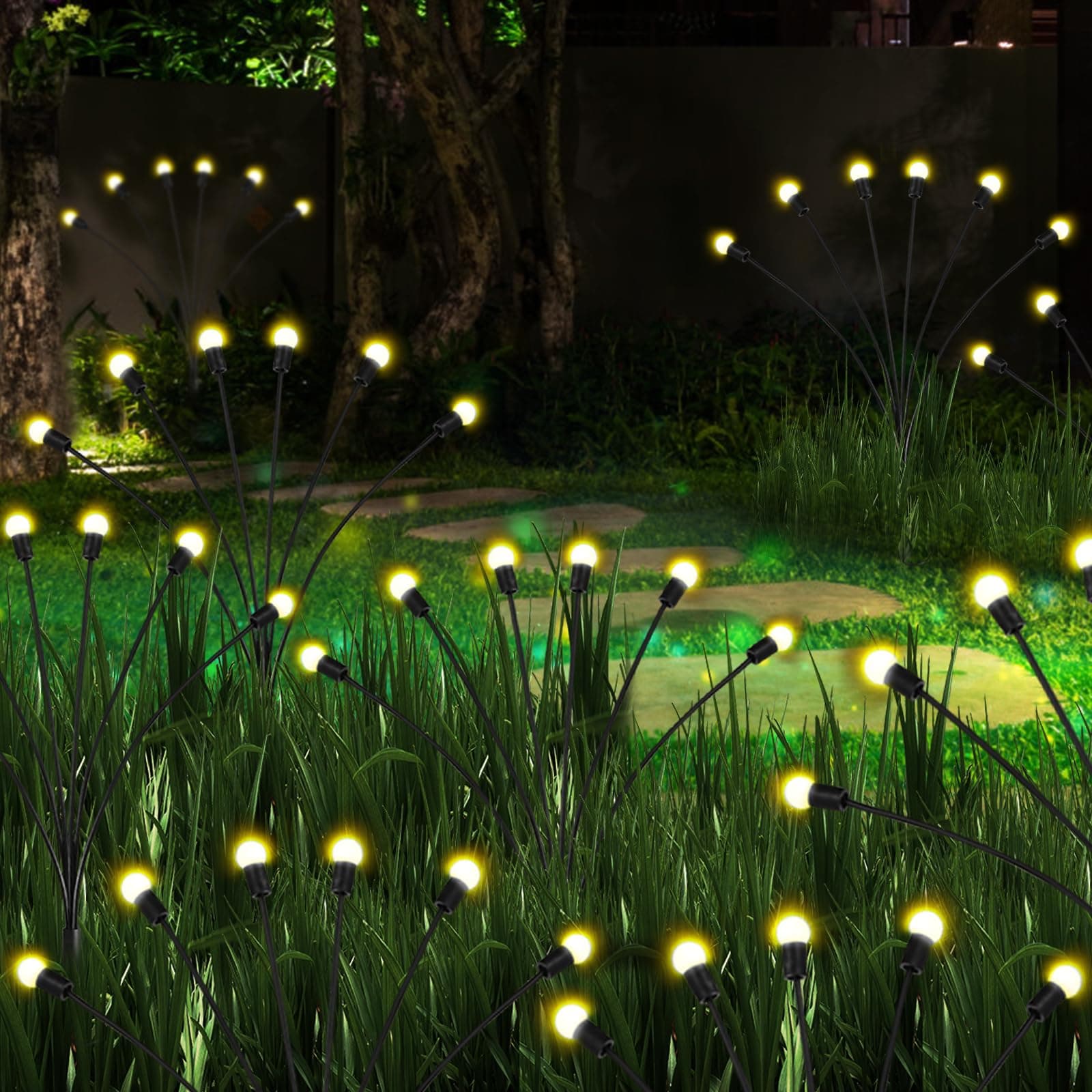 OYDAS Solar Lights for Outdoor, 2 Pack 12 LEDs Firefly Lights Solar Outdoor Waterproof Swaying Outdoor Lights for Pathway Yard Walkway Patio Decoration- for Garden, Patio, Yard, Warm White