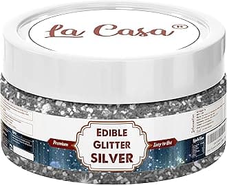 La Casa Premium Edible Glitter - Silver | Metallic Glitter Ideal for Cake Icing Decoration & Garnishing | 9gm |