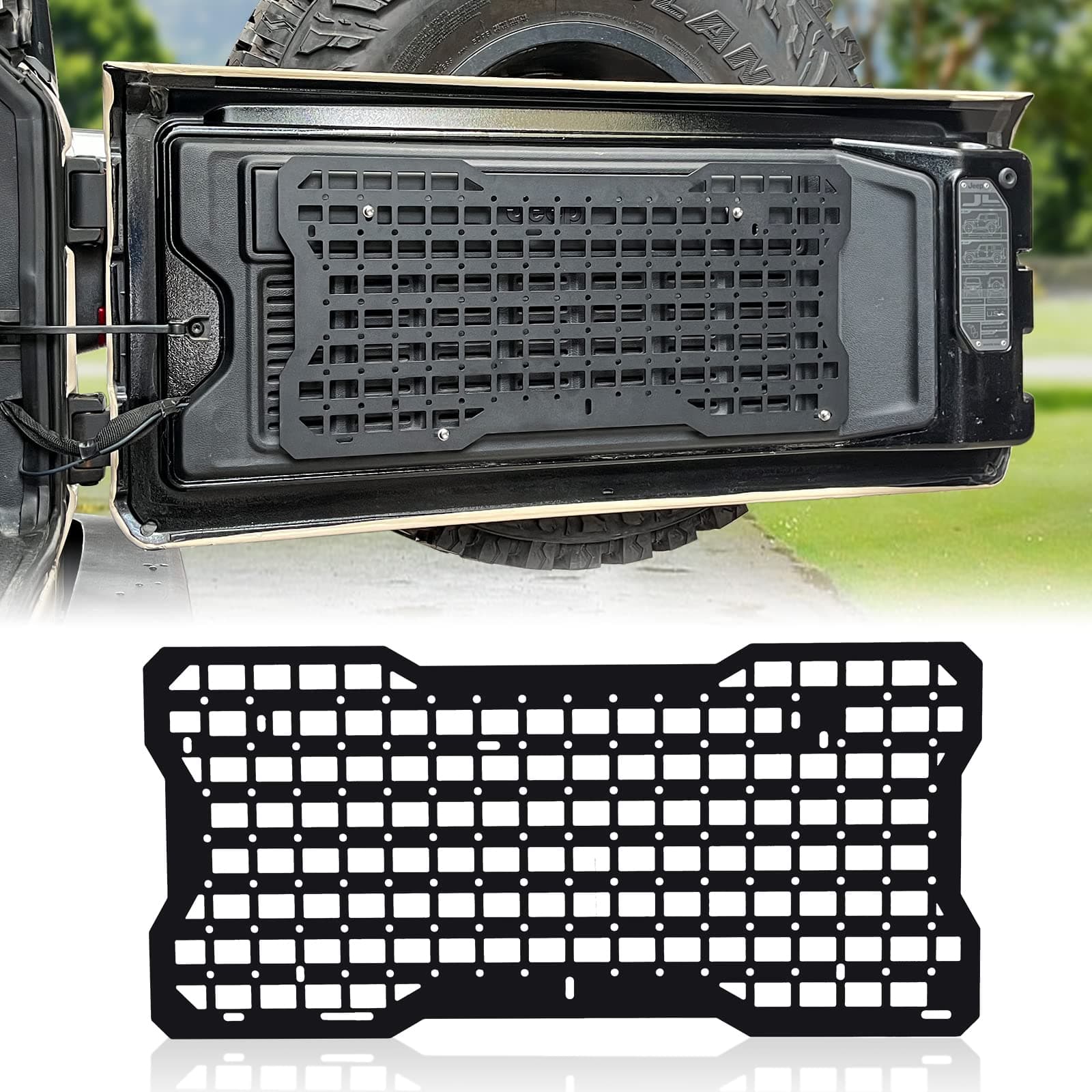 Z8LED JK&JL Tailgate Tactical Panel for Wrangler Tailgate Tool Kit/JL Organizer Racks Compatible with Jeep Wrangler 2007-2022 JK JKU & 2018-2022 JL JLU (1 PCS,Aluminum Alloy)