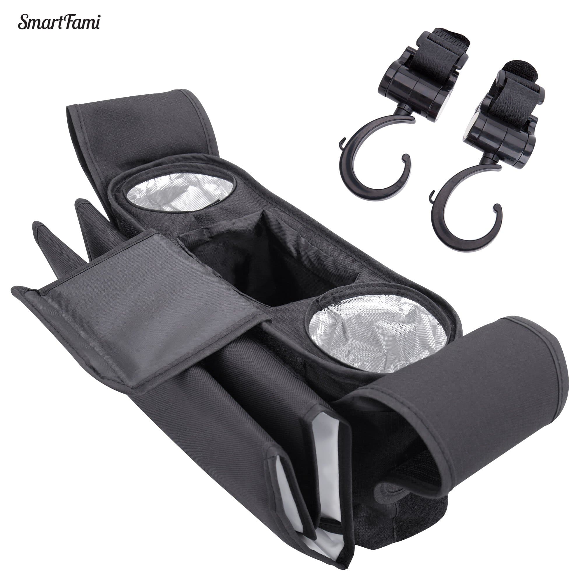 Stroller Organizer from SmartFami With Portable Bigger Changing Pad and Two BONUS Stroller Hooks. Fits for ALMOST All Strollers.