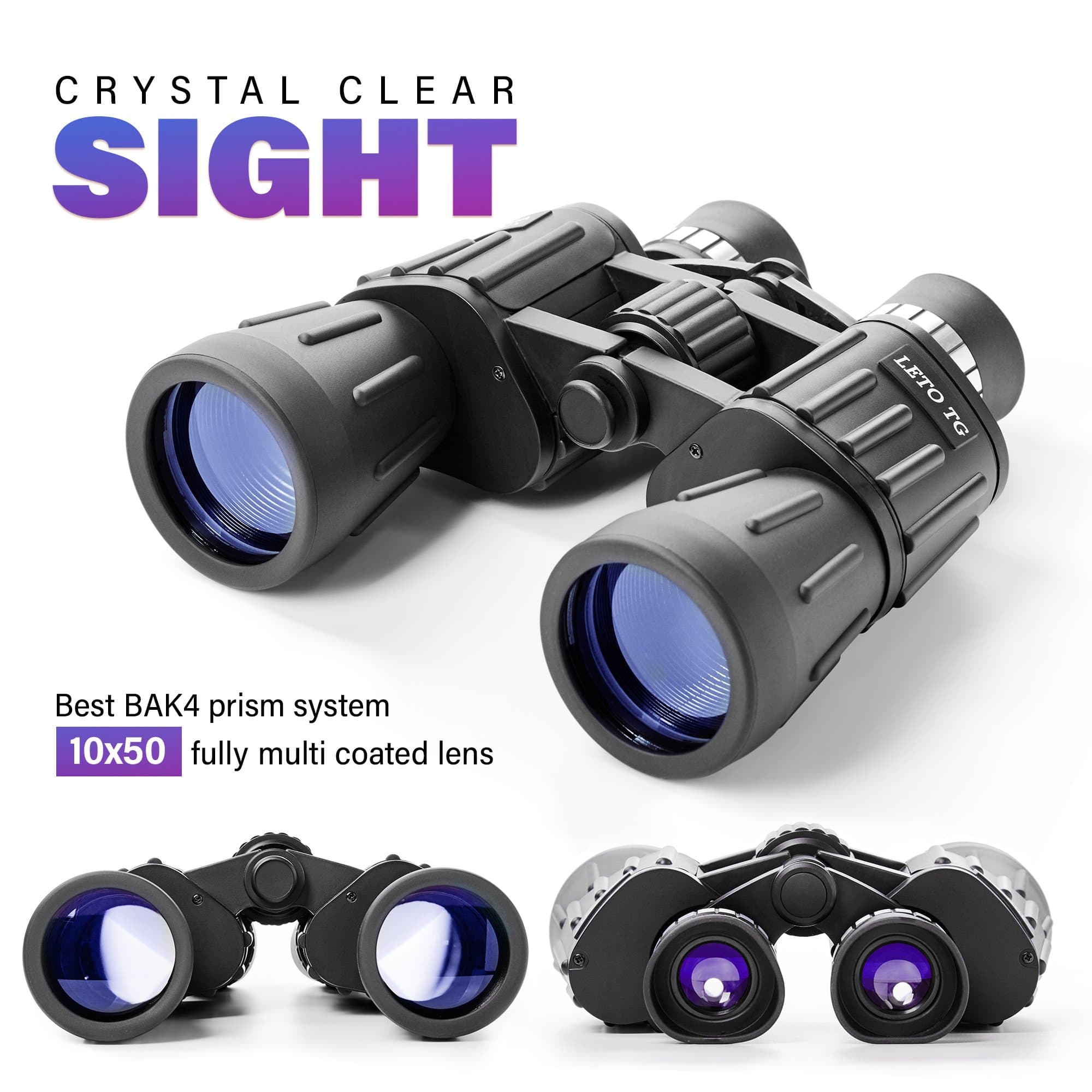 Binoculars 10x50 With BAK4 Prism - Powerful Full-Size Binoculars For Bird Watching, Sports, Sightseeing – Durable, Portable and Waterproof - Fully Coated Lens with Carrying Case Strap and Lens Caps