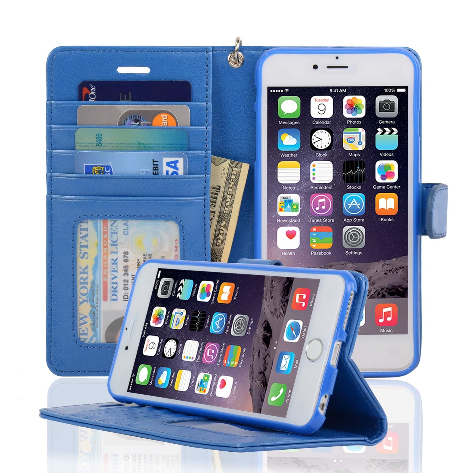 Navor Protective Flip Wallet Case for iPhone 6S Plus & iPhone 6 Plus [5.5 inch] - Hot Blue (IP6PHB)