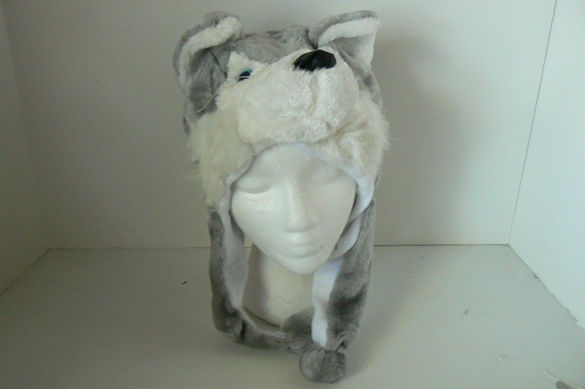 Wolf Fuzzy Animal Head Beanie Hat