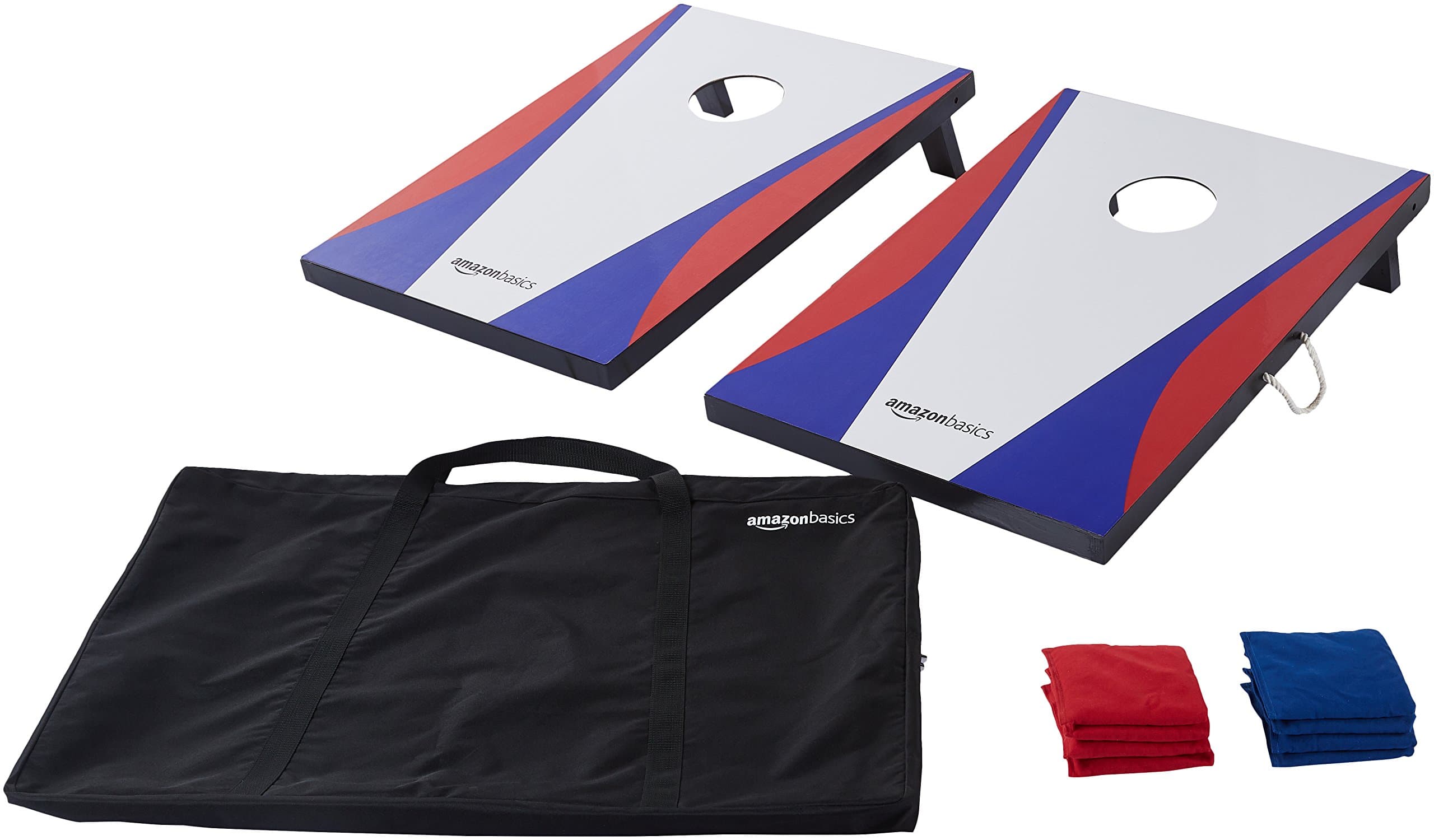 Amazon Basics Cornhole Carrying Case Set with 2 Boards, 8 Bean Bags, and Travel Case, Blue/Red