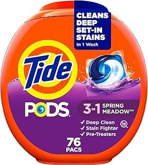PODS laundry detergent pacs, 3-in-1 Stain Remover, Odor Fighter, Color Protector, 76 Count, HE compatible, Spring Meadow Scent