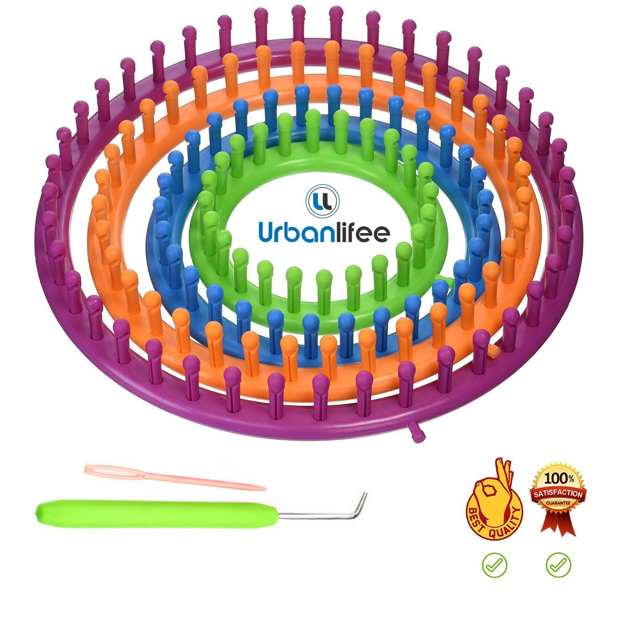 Round Knitting Loom Set with Hook & Needle - Knifty Knitter yarn loom- Colorful Circle looms kit is Perfect for beginner and skilled crochet or knitter for making Hats Socks and it's Great Gift.