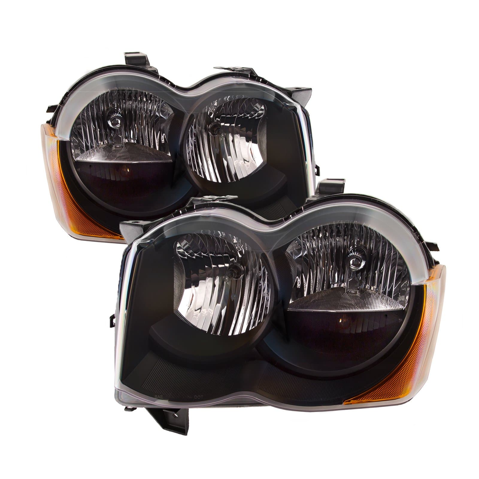 PERDE Compatible with Jeep Grand Cherokee Black Halogen Headlights Set
