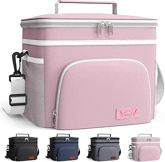 Insulated Lunch Box for Men & Women - Leak-Proof Cooler Lunch Bag with 4 Pockets, Adjustable Strap, Ideal for Work, Picnic, Travel - Medium, Light Pink, 10.2"×6.9"×8.5"