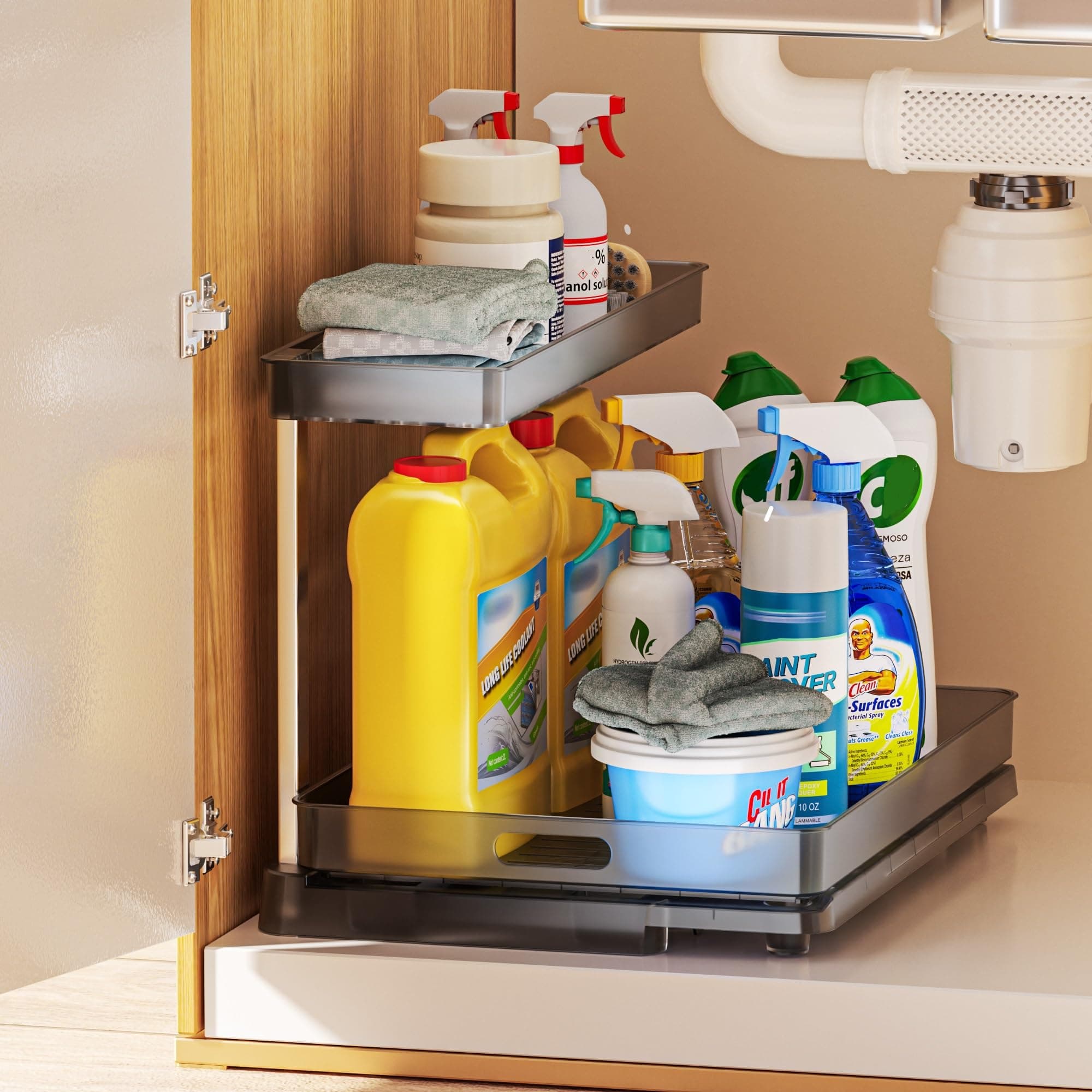 Delamu Under Sink Organizer, Pull Out Cabinet Organizer, Slide Out Under Sink Storage Shelves, Undersink Organizers Shelf for Kitchen Bathroom Pantry Organization