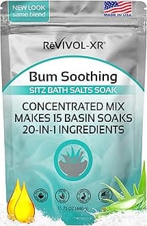 Sitz Bath for Hemorrhoids Soothing 20-in-1 Salts Mix + E Oils, 15 Soaks Concentrate for Toilet Seat Basin – Comfort Relief, Made in USA with Premium Natural Ingredients Including Aloe & Epsom Salts