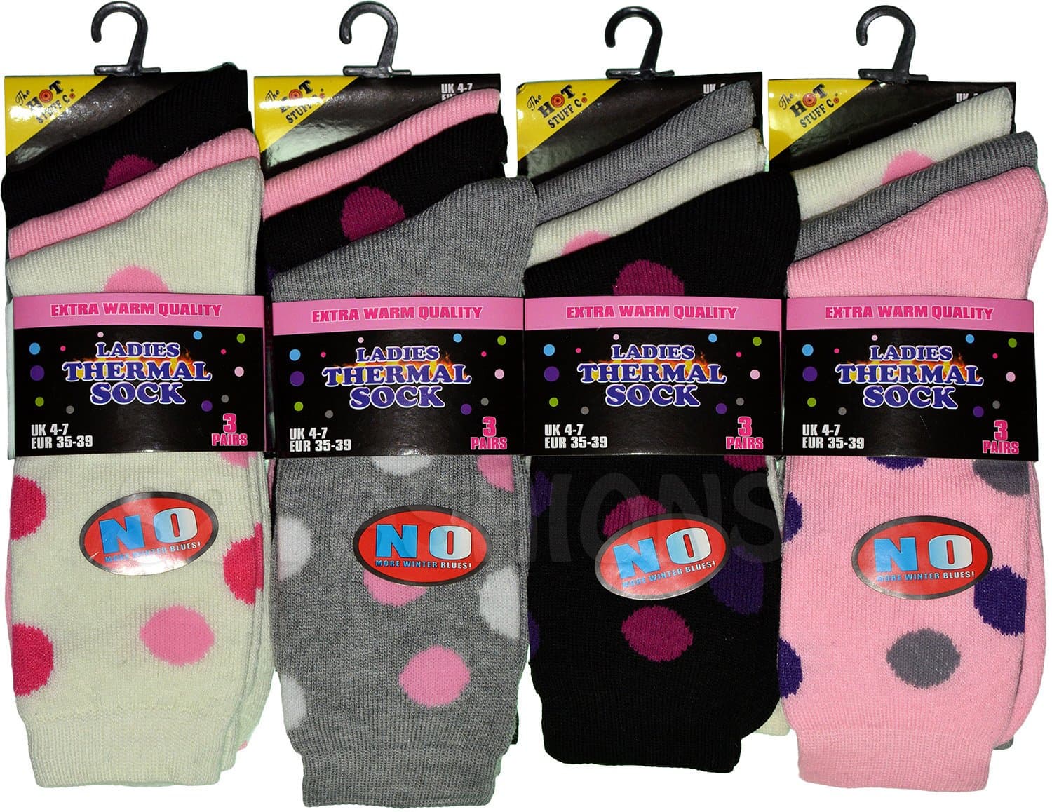 Womens Thermal Socks Ladies Winter Sock Pattern Assorted Colours Size 4-7 UK Pack of 12 Pairs