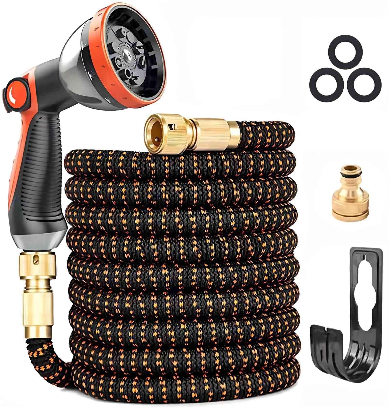 Hose Pipe, Upgraded 3-Layer Latex Expandable Garden Hose 50FT, with 3/4"&1/2" Metal Connectors, No-Kink Flexible Water Hose, 10 Function Spray, for Gardening, Cleaning & Washing(50ft/15m)