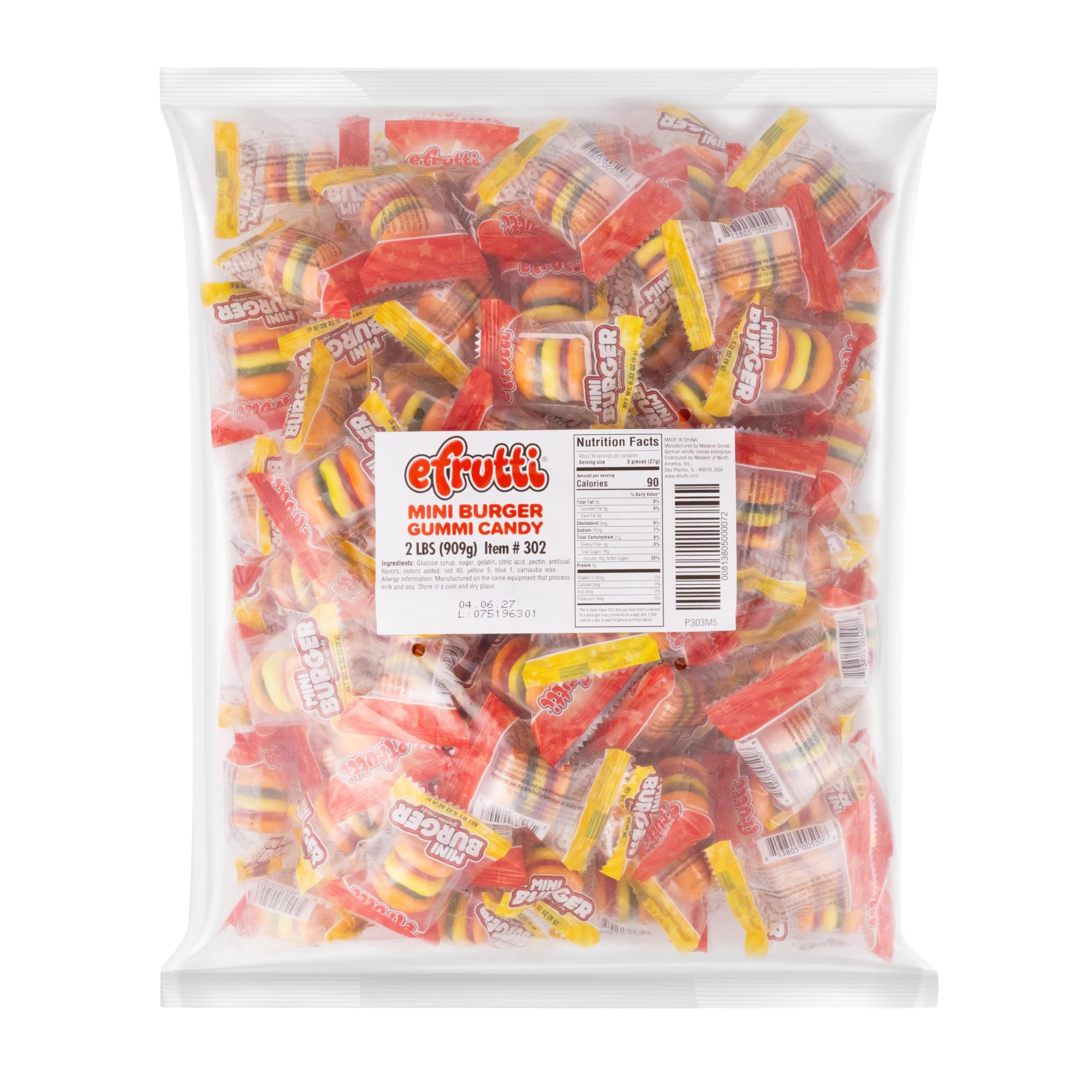 efrutti Mini Burger Gummy Candy, 2 LB - 101 Count Bulk Bag