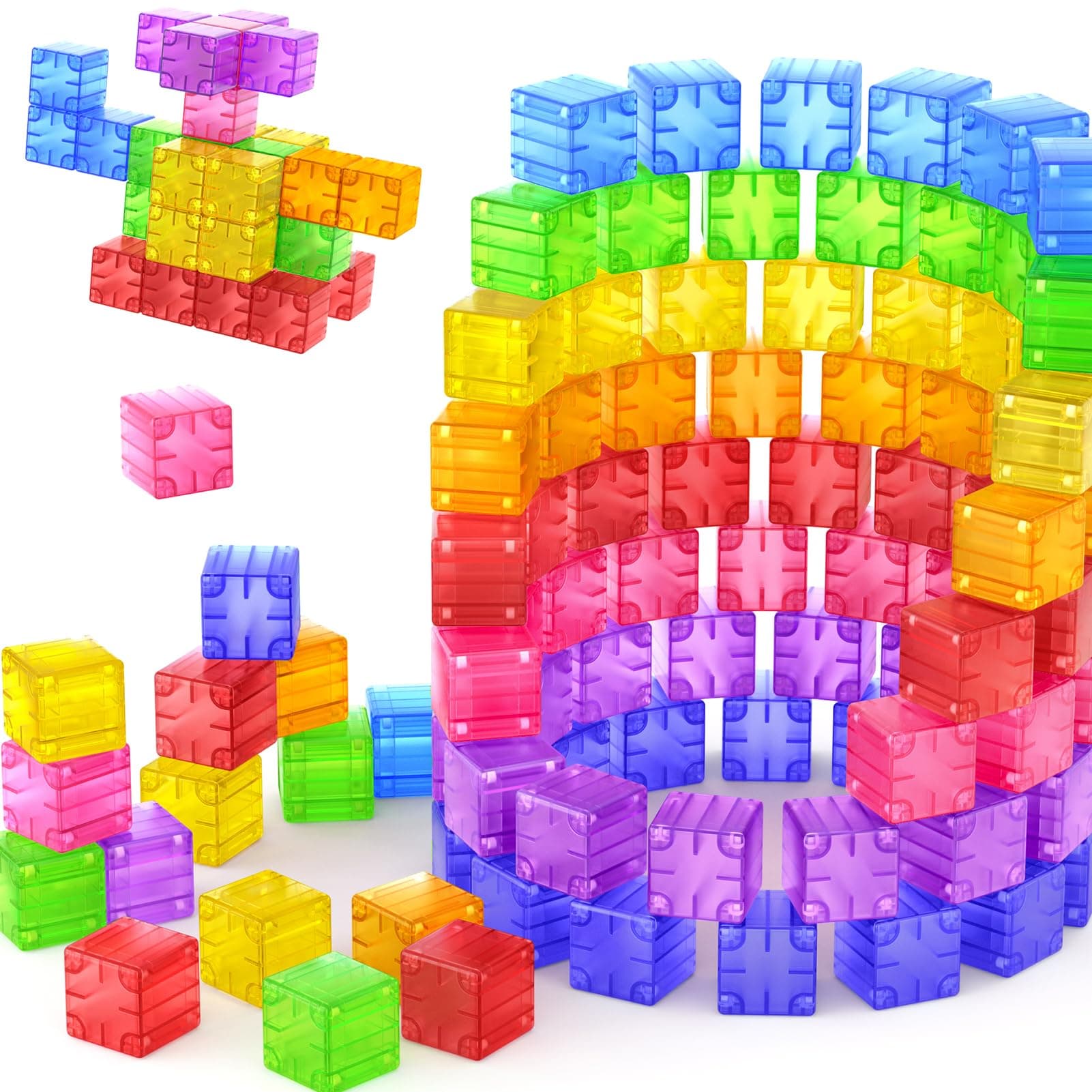 Feoxialy Magnetic Blocks - 52pcs Translucent Magnetic Cubes, Digit Building Blocks Magnet Toys for Kids, Rainbow STEM Creativity Toys 3+ Year Old Boys & Girls Toddlers Kids Christmas Birthday Gifts