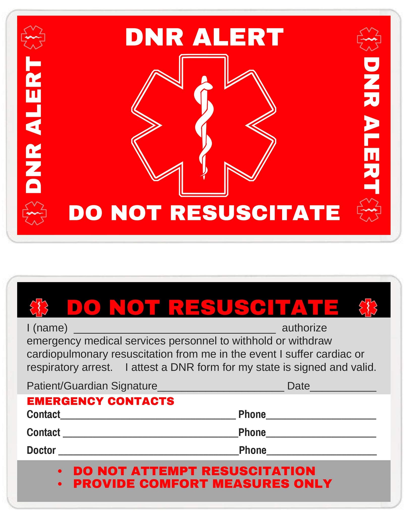 DNR Do Not Resuscitate Wallet Card (DNR-101) Quantity: (1)