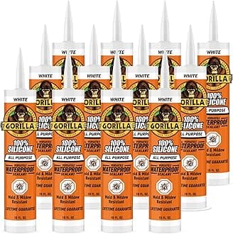 Gorilla 100% Silicone Sealant All Purpose, 10 Ounce Cartridge, White (Pack of 12)