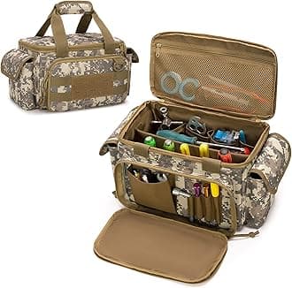 Small Tool Bag with Anti-friction and Thick Padded Bottom, Tool Storage Organizer for Men, Tactical Range Bag, Multi-functional Work Bag for Repairman, Electrician, Carpenters (Camo)