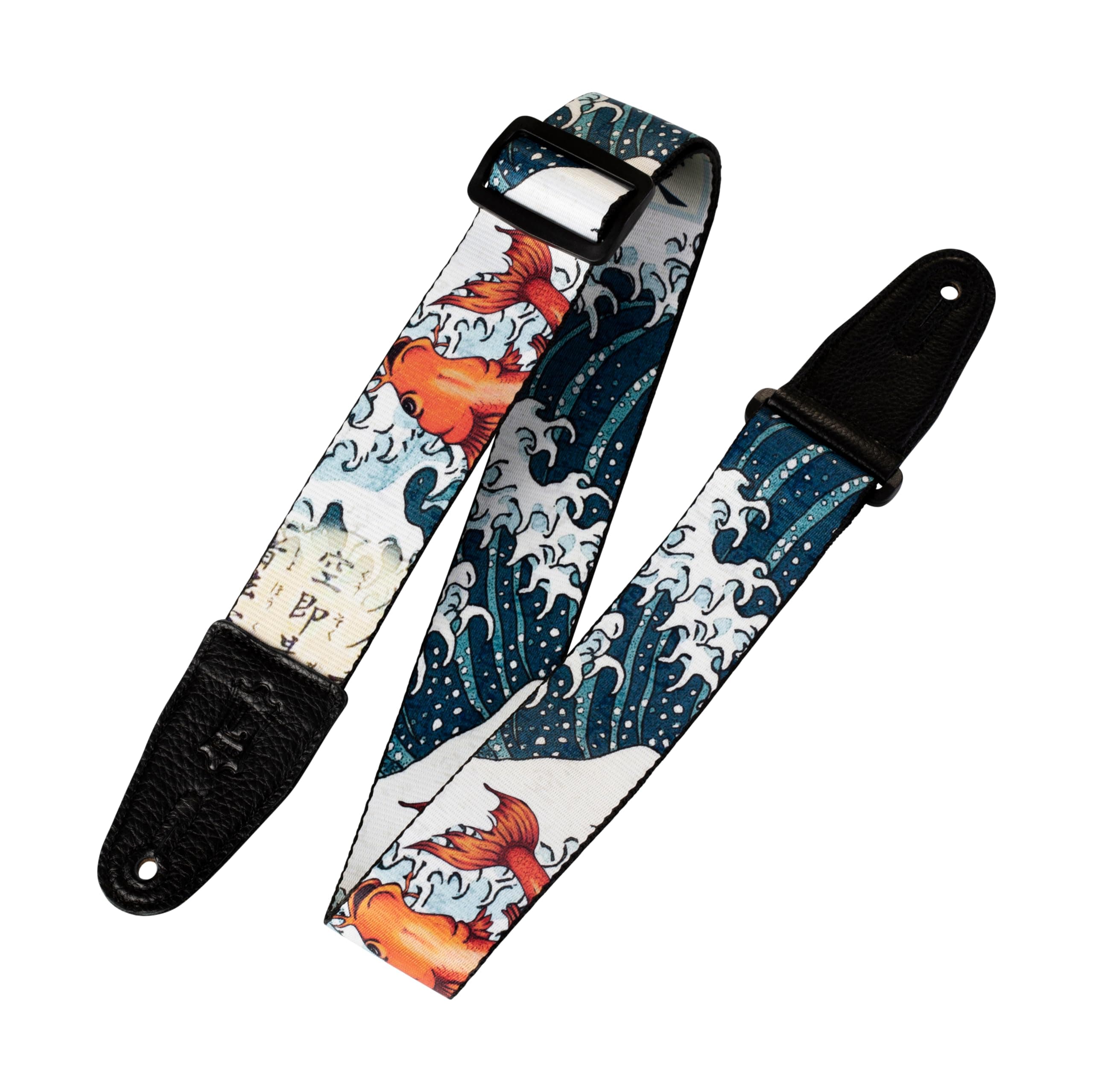 Leathers 2" Wide Polyester Guitar Strap with Genuine Leather Ends, Koi Fish Motif (MPD2-016)
