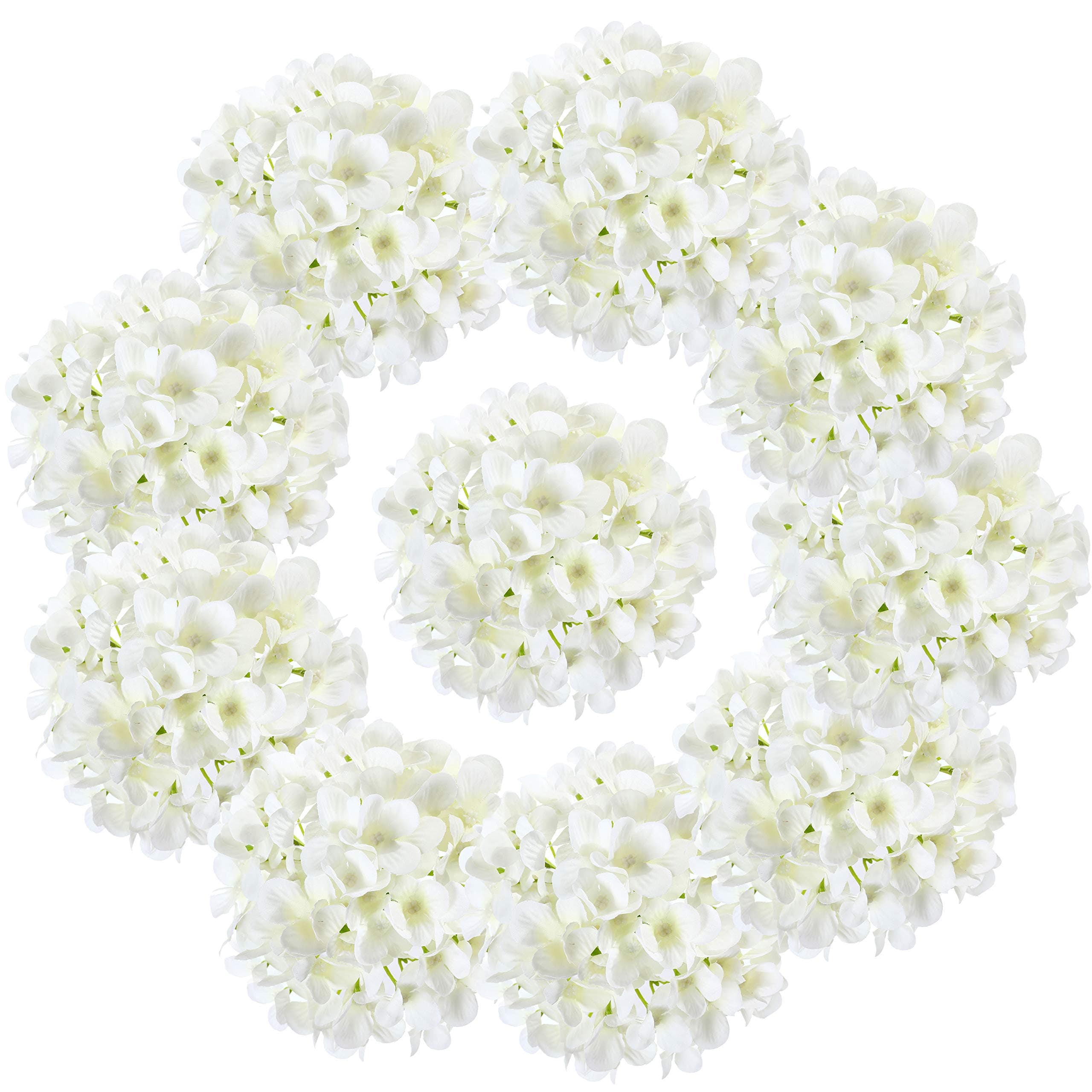 10PCS Silk Hydrangea Heads with Stems Artificial Flowers for Wedding Party Home Decor (Off White), One Size Off
