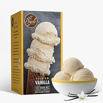 Triple Scoop - Premium Vanilla Ice Cream Mix For Ice Cream Maker. Simple, Easy, Delicious. From Gourmet Mix To Maker in 5 Minutes, Makes 2 Creamy Quarts. Made in USA. (1 Pack, Vanilla)