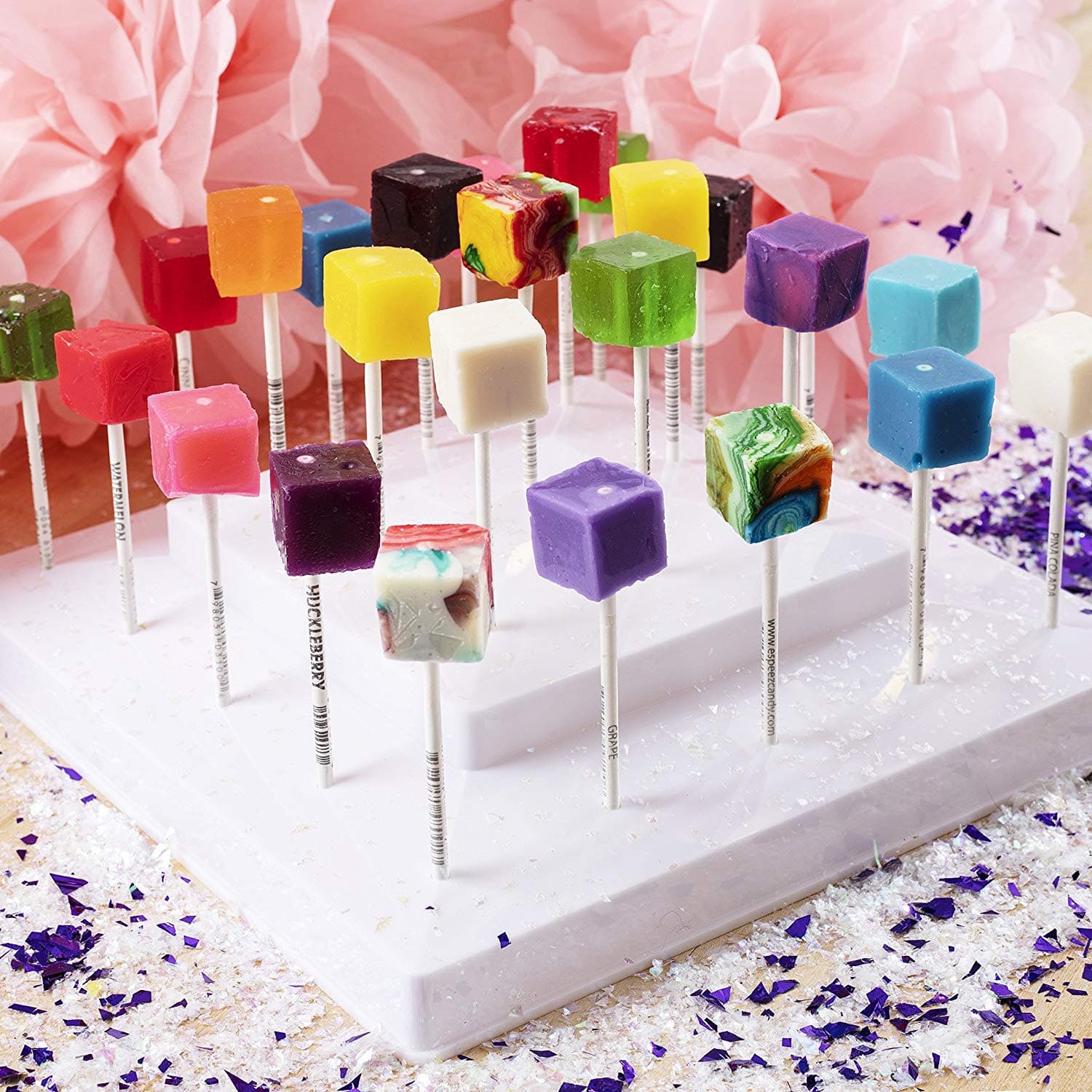 Hard Candy Cube Lollipop Suckers: Individually Wrapped Flavored Sucker Pack by Espeez - Old Fashioned Square Party Pops in Bulk - Assorted Flavors, 24 Count