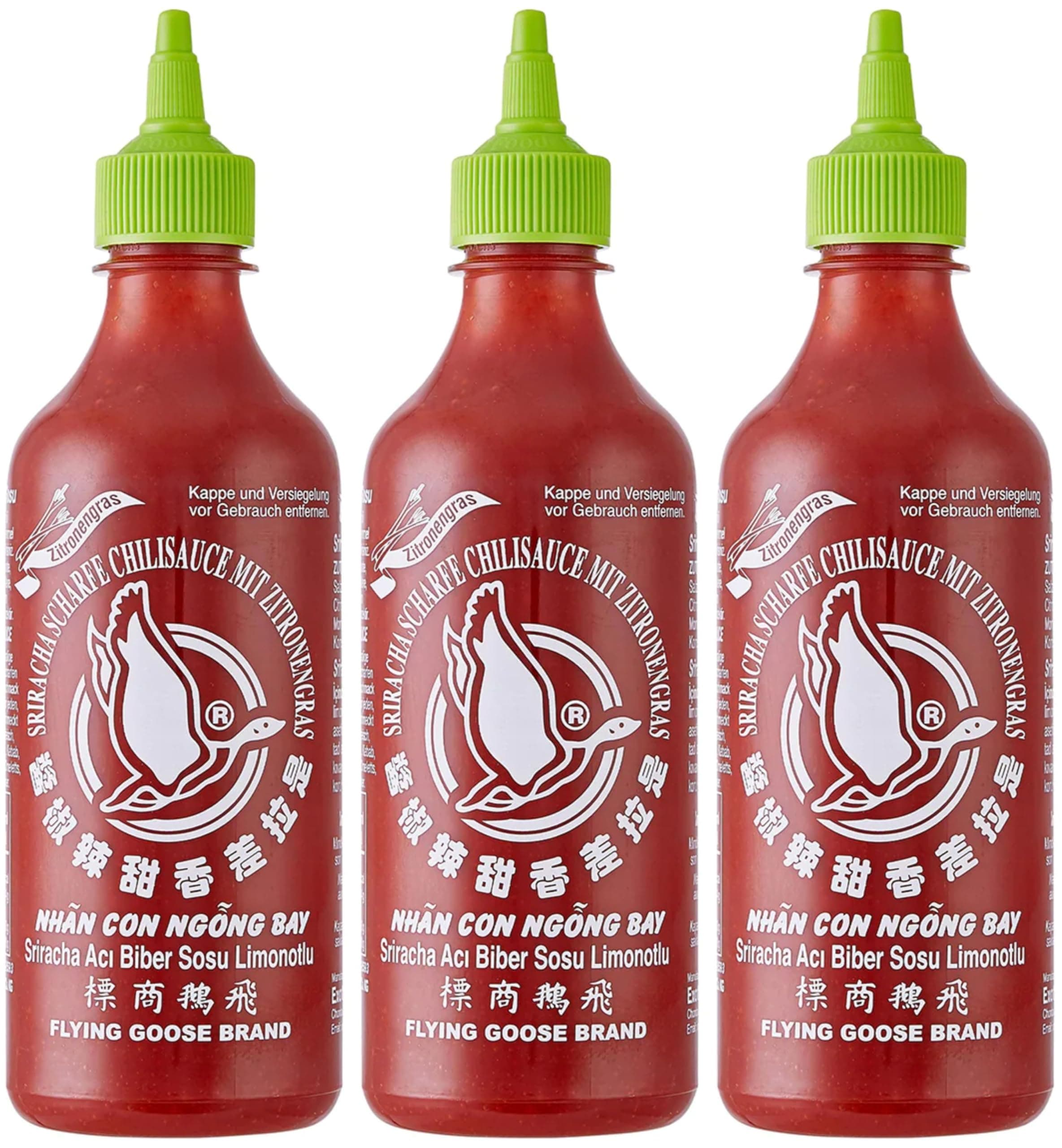 Flying Goose Chilli Sauce Extra Lemongrass 455ml Trio Bundle - Authentic Thai Flavour - Spicy Condiment for Cooking and Dipping