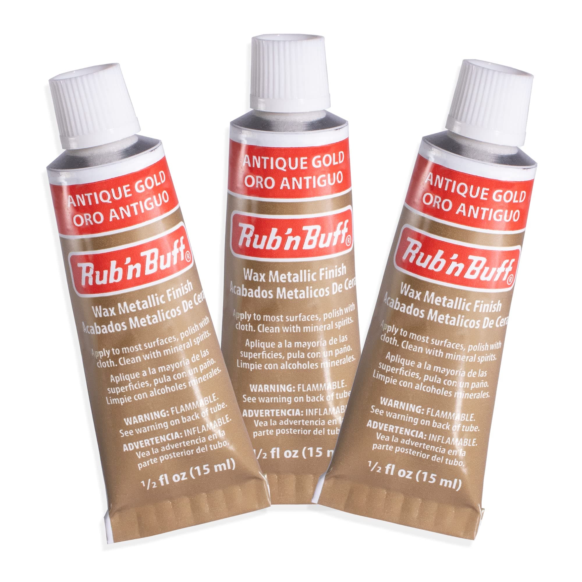 Rub n Buff Wax Metallic Finish - 3 Rub n Buff Antique Gold 15ml Tubes - Versatile Gilding Wax for Finishing Furniture Antiquing and Restoration - Rub and Buff Colors Set of Three