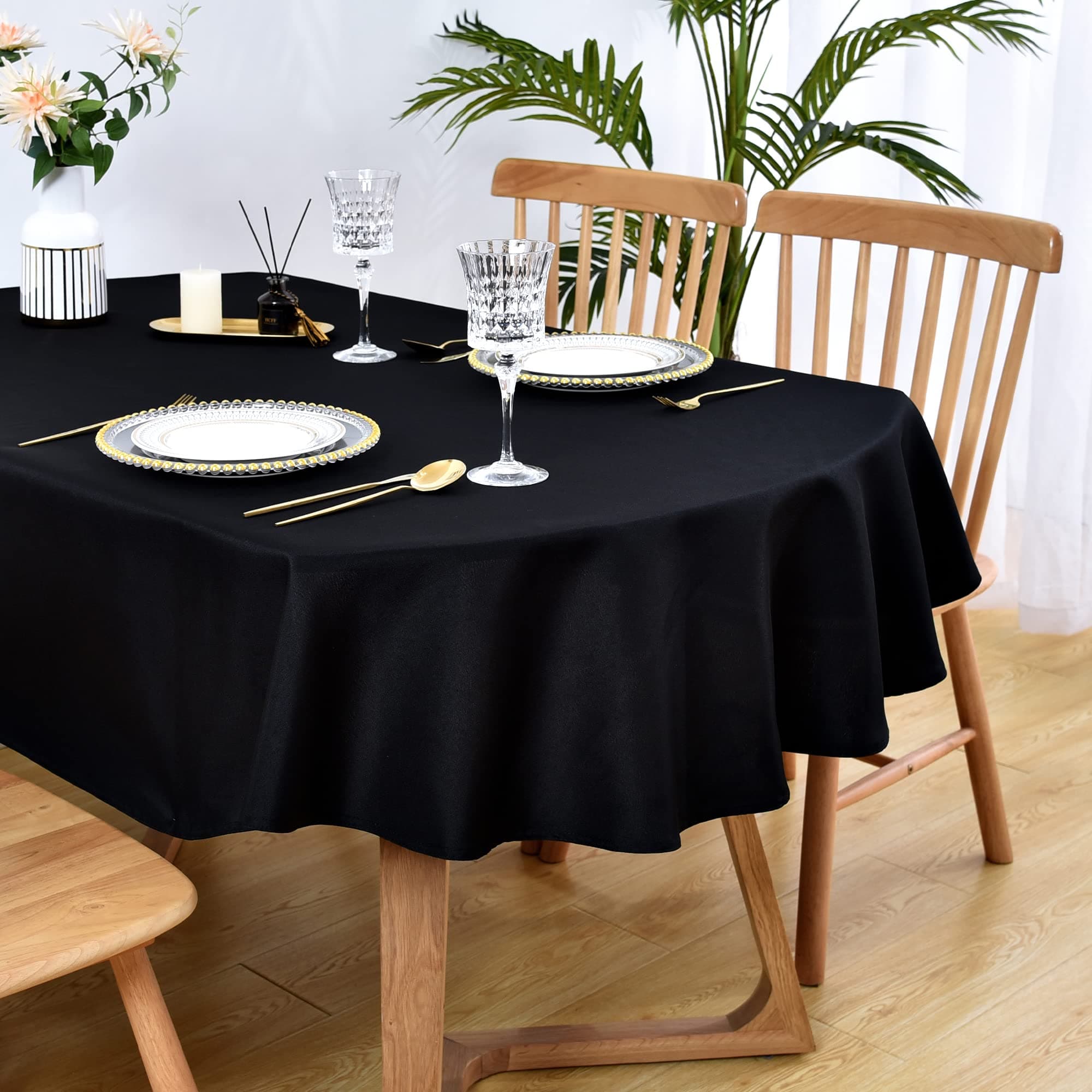 Small Oval Tablecloth 52 x 70 Inch Washable Fabric Table Cloth Solid Black Table Cover for Dining Wedding Party Banquet Tabletop Decoration