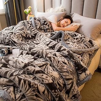 LGYKUMEG Heavy Winter Fleece Plush Blanket King Size,Korean Mink Blanket,Silky Soft And Warm, 2 Ply Reversible Raschel Bed Blanket,Leaves,180x220cm