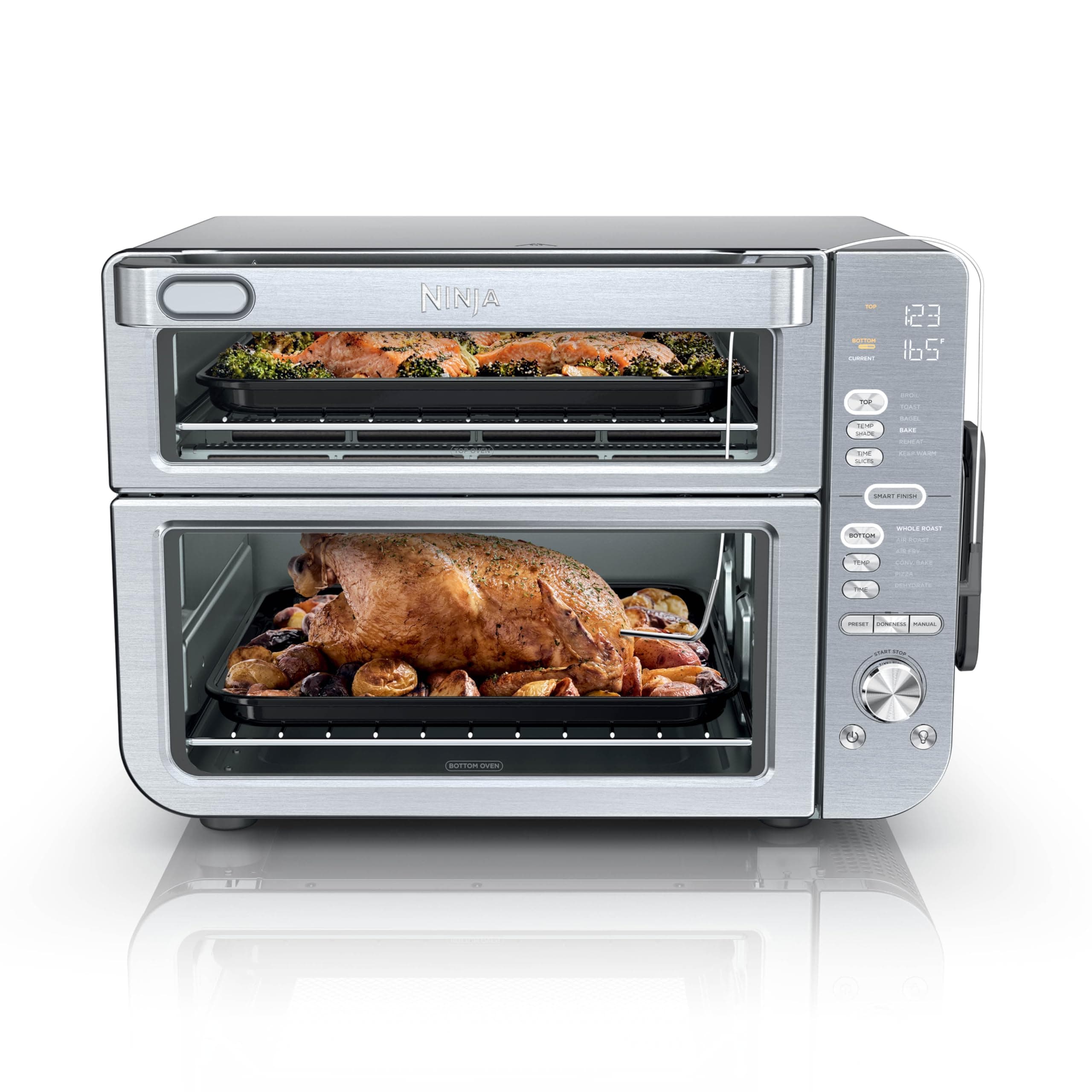 Ninja Air Fryer & Toaster Oven Combo with Thermometer | Double Stack XL | 12-in-1 | Smart Finish & DualZone Technology Cook 2 Meals at Once | Air Fry, Bake, Broil, Reheat | Stainless Steel | DCT651