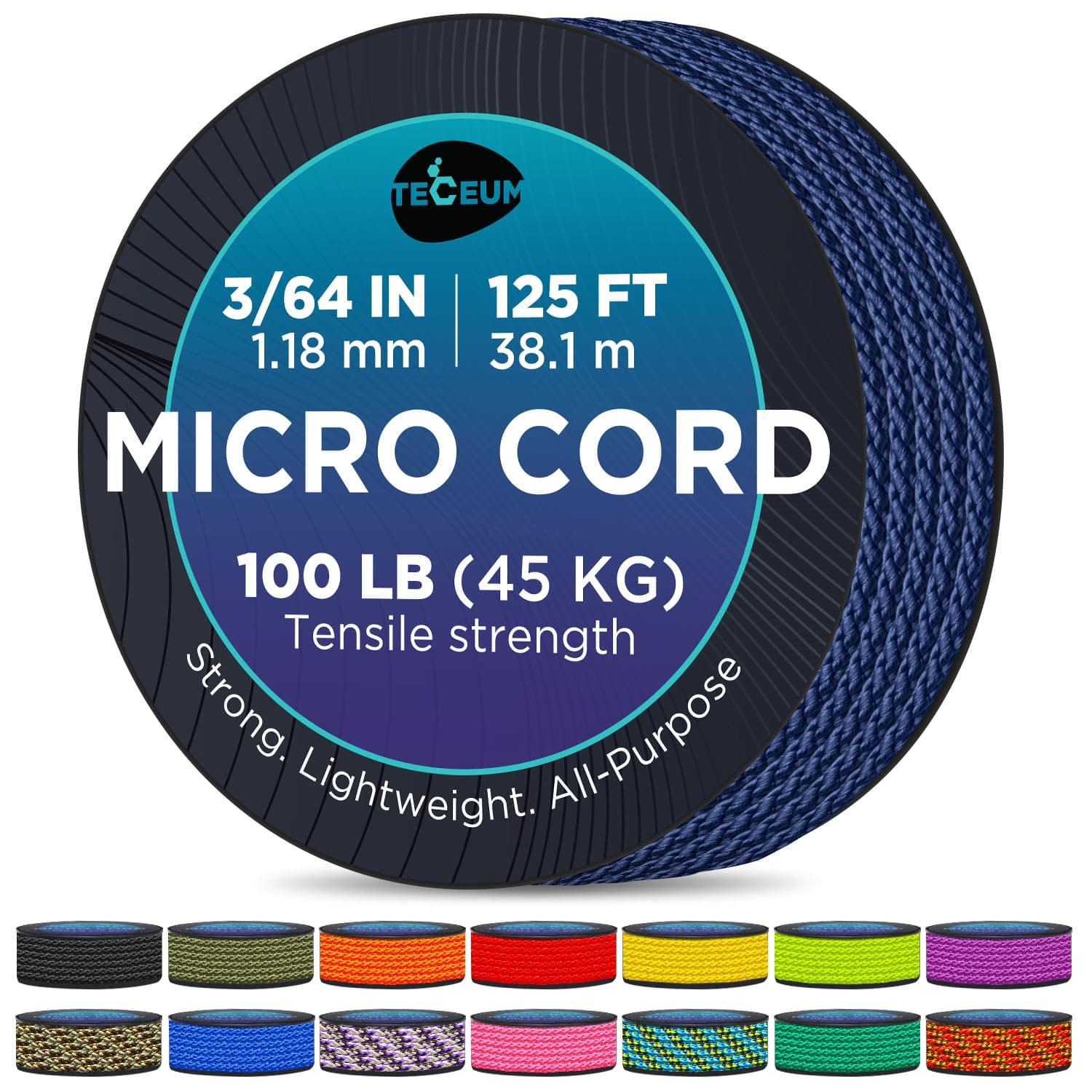 TECEUM Micro Paracord – 1.18 mm X 125 ft – Micro Utility Cord – Thin Braided Paracord Rope – Best for Crafting, DIY Projects, Fishing, Camping – Wind Chime Replacement – Survival Strong String
