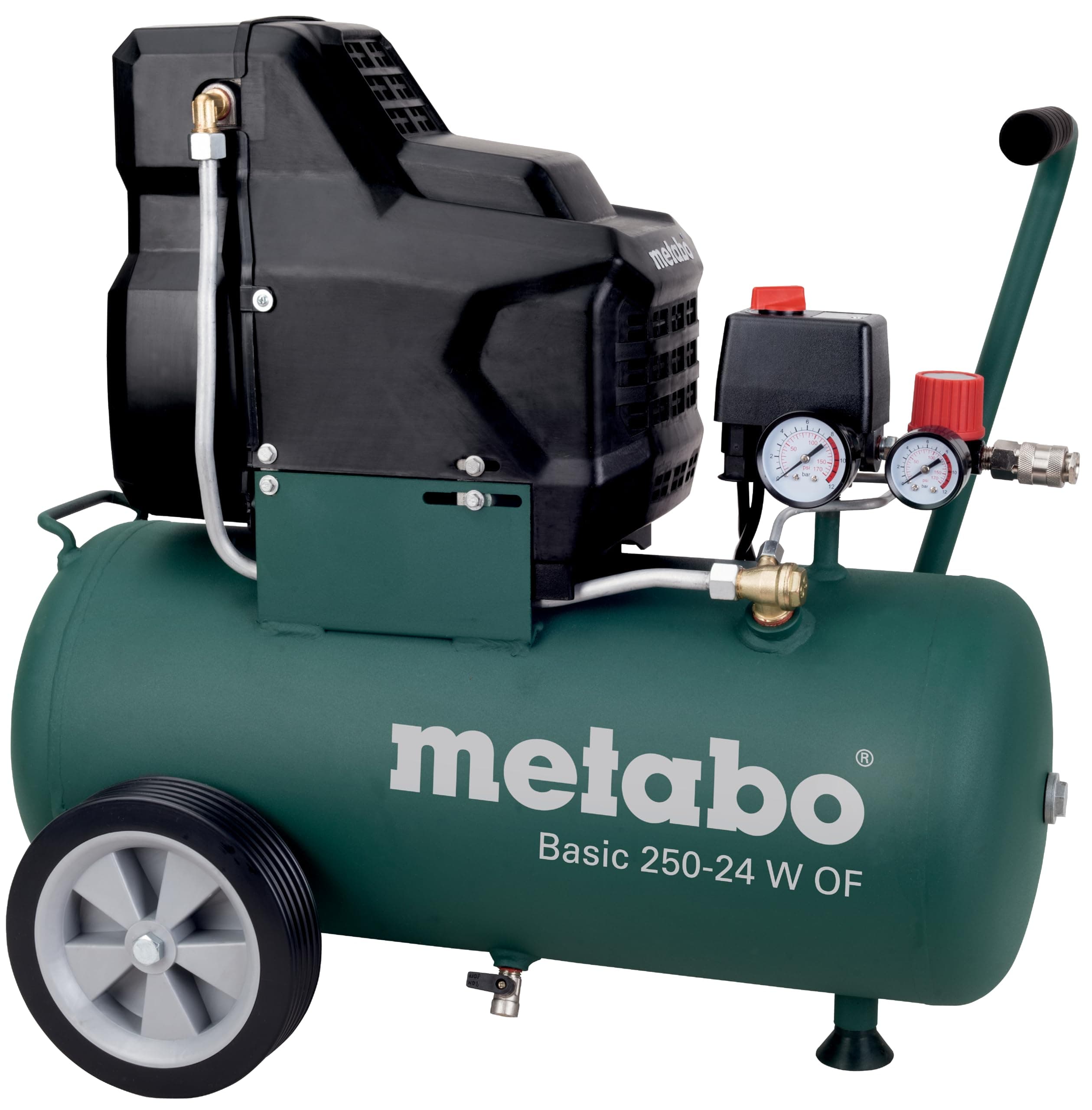 Metabo Compressor for compressed Air Tool Basic 250-24 W OF / 8 Bar Mobile Applications/Oil-Free with Manometer